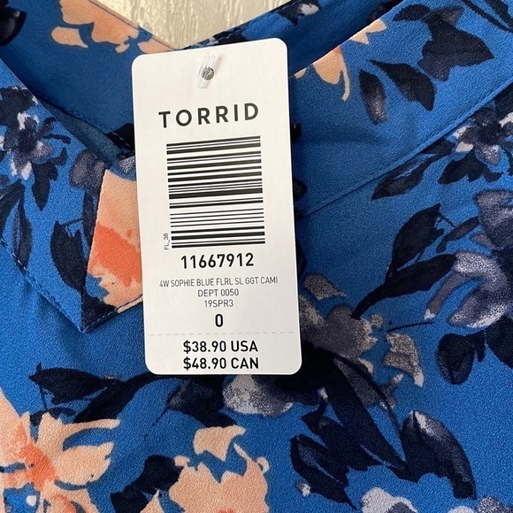 NWT Torrid Georgette Blue Floral Tank size 0 - Picture 3 of 5